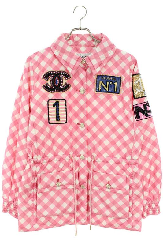 Chanel P74093v65695 Sequin Embellished Checked Silk Blouson Ladies 38