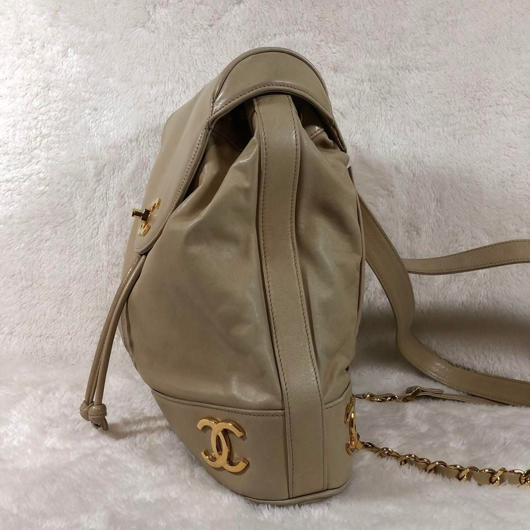 CHANEL CC Vintage Lambskin Beige Gold Backpack Bag Drawstring Chain