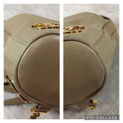 CHANEL CC Vintage Lambskin Beige Gold Backpack Bag Drawstring Chain