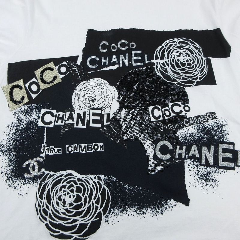 Chanel 20p Long T-Shirt Women's S White Cotton Coco Mark Camellia Long Sleeves