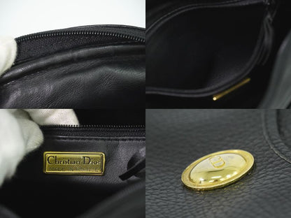 Authentic Christian DIOR Leather Shoulder Bag Pochette Black Bag Pre-owned