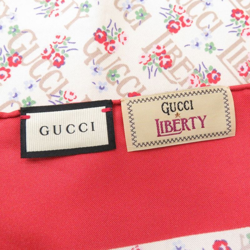 Gucci X Liberty Flower Print Silk Beige Red Scarf 1126 Gucci