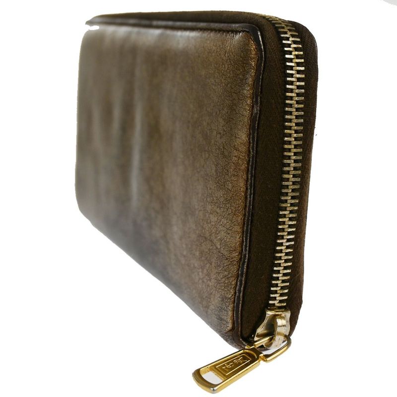 YVES Saint Laurent Long Wallet Round Zipper YSL Bronze Leather 07bs176
