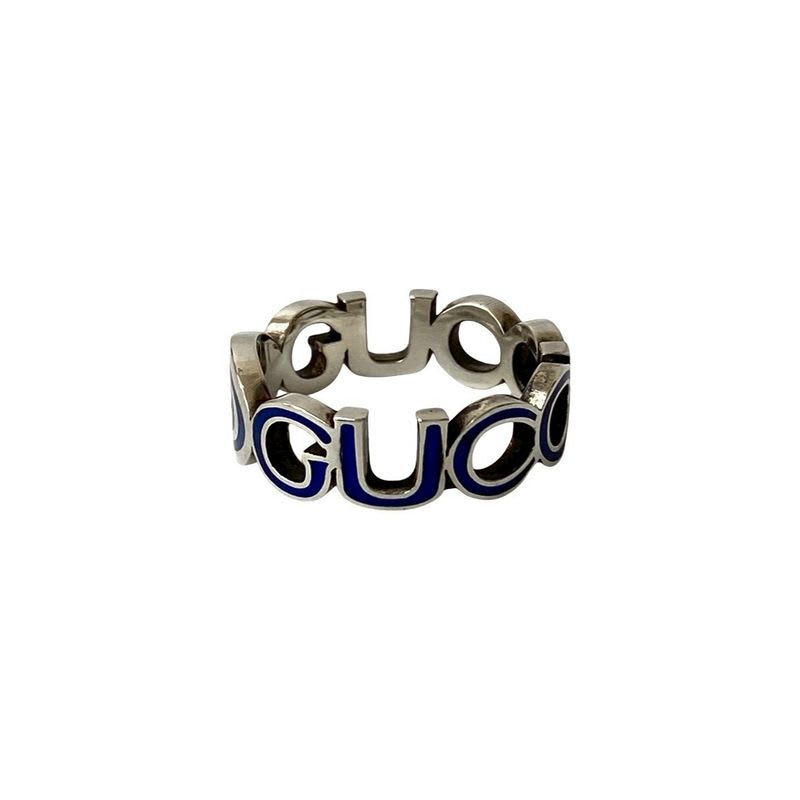 Gucci Interlocking G Enamel Ring Silver 925 No 24 Accessory