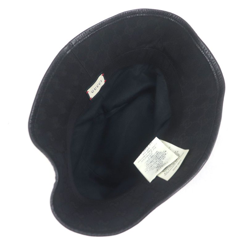 Gucci 576587 GG Canvas GG Marmont Logo Gold Hardware Bucket Hat Black L/59cm