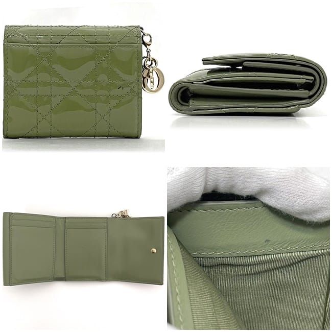 Christian Dior Trifold Wallet Khaki Green Lady Dior