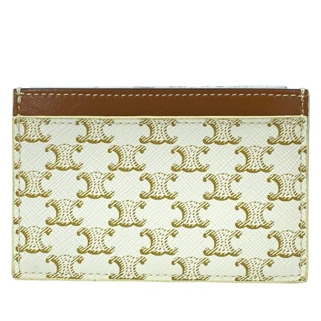 Celine Card Case Pass Case Compact Triomphe Logo Leather Ivory Brown