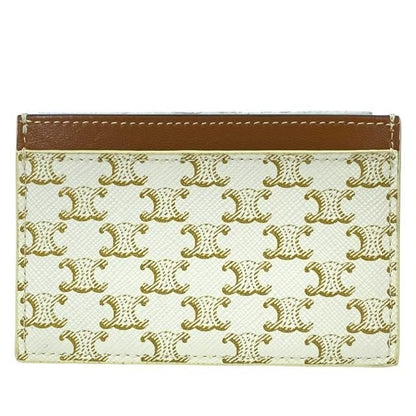 Celine Card Case Pass Case Compact Triomphe Logo Leather Ivory Brown