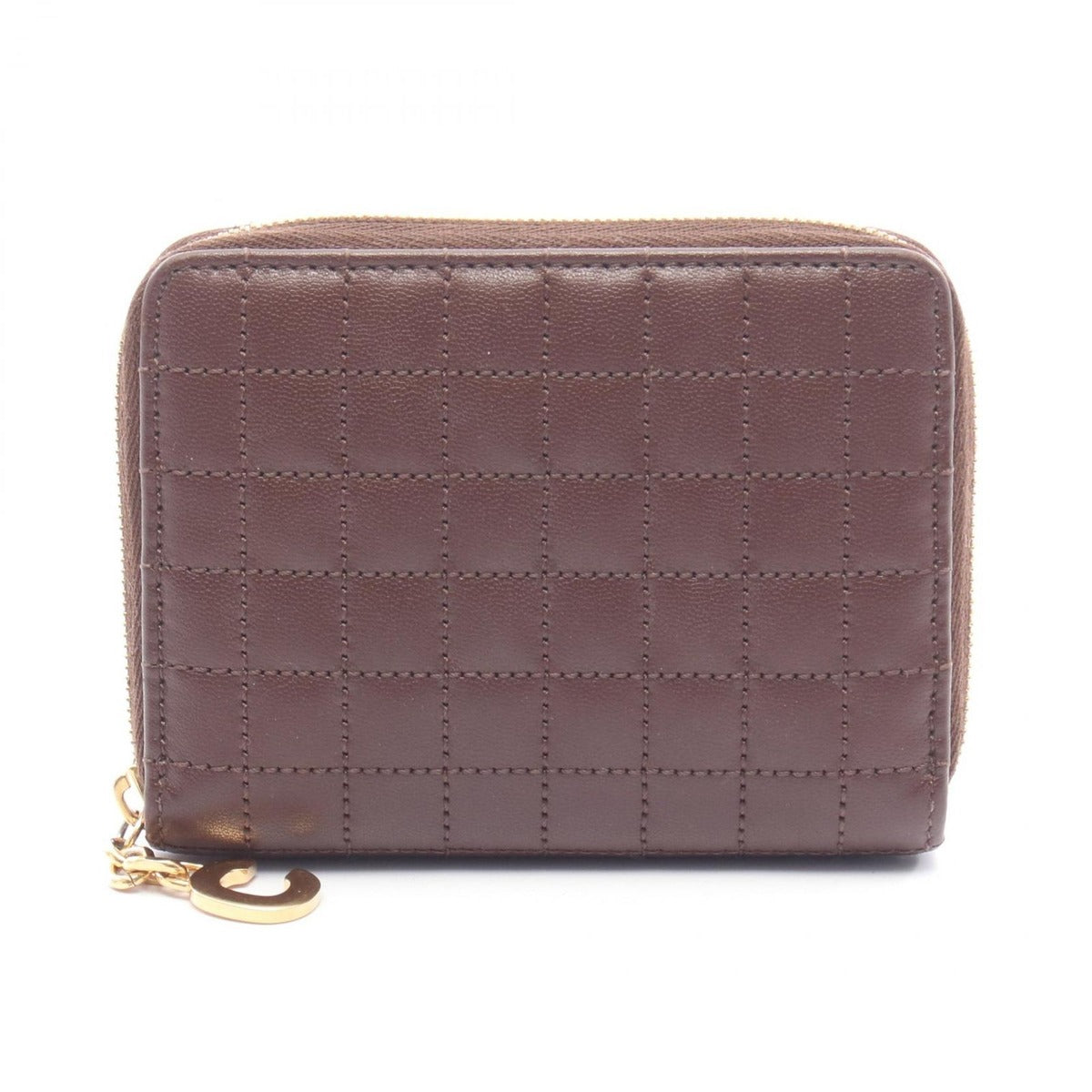 Celine Coin Case CC Charm Dark Brown Leather Compact Wallet