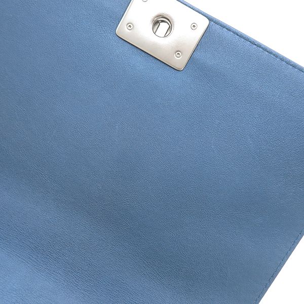 Chanel Shoulder Bag Boy Chanel Calf Metallic Blue Silver Hardware Blue Shoulder