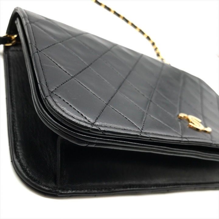 Chanel CC Logo Quilted Lambskin Push Lock Chain Shoulder Bag Black
