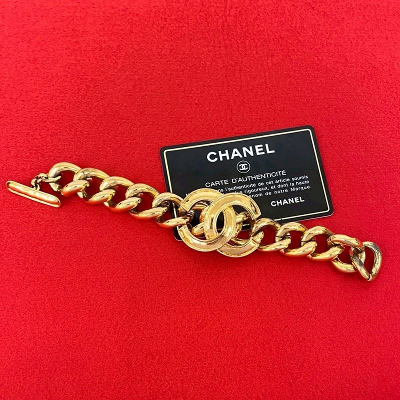 Chanel Vintage Coco Mark Chain Bracelet Bangle Accessory Gold 94P