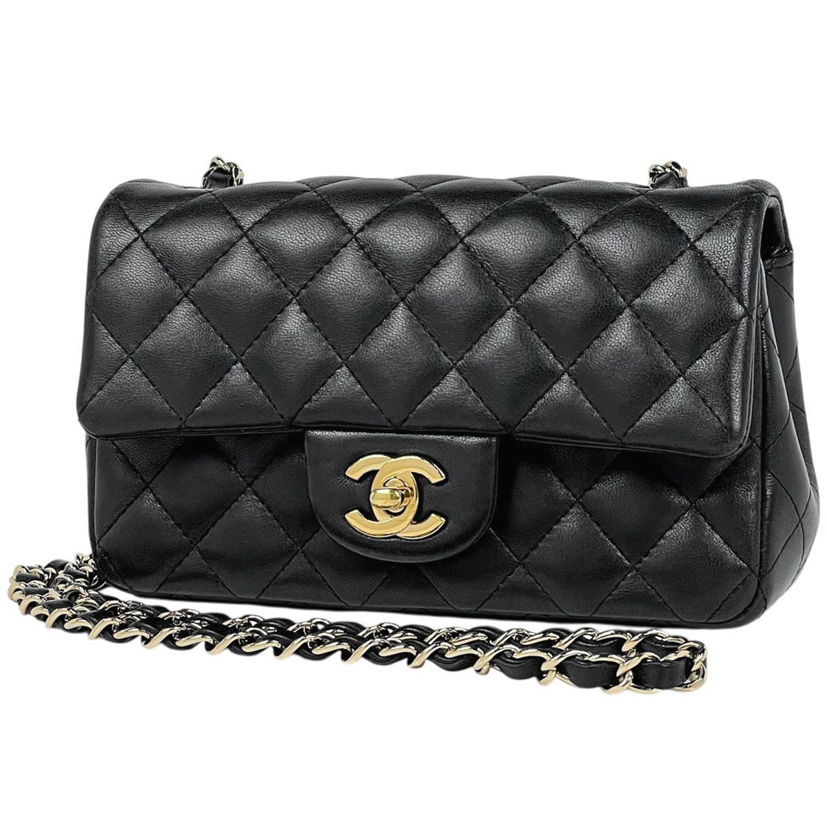 Chanel Quilted Single Flap Chain Shoulder Bag CC Logo Leather Black