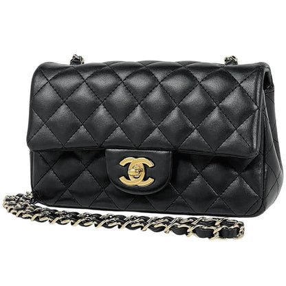 Chanel Quilted Single Flap Chain Shoulder Bag CC Logo Leather Black