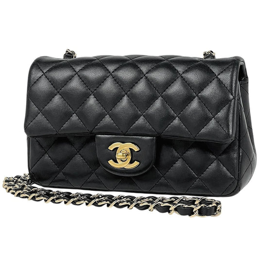 Chanel Quilted Single Flap Chain Shoulder Bag CC Logo Leather Black