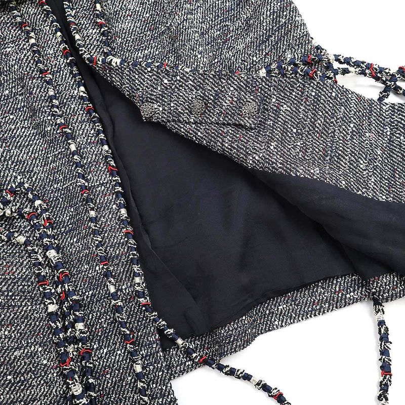 Chanel No Collar Tweed Cord Jacket P37633v27256 Navy 42