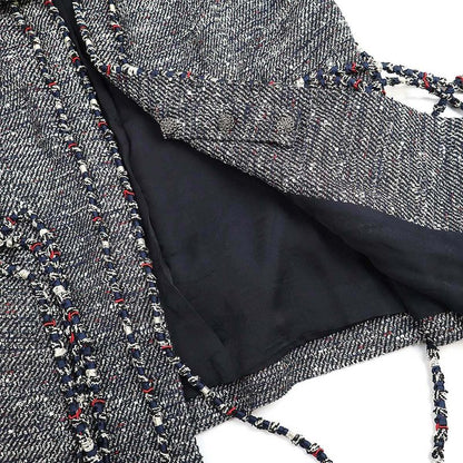Chanel No Collar Tweed Cord Jacket P37633v27256 Navy 42