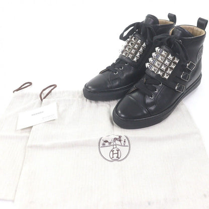 Hermes Lennox Collier de Chien Lace Up High Cut Sneakers Leather Shoes Black 40 — view 2