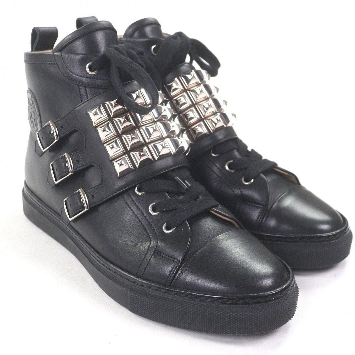 Hermes Lennox Collier de Chien Lace Up High Cut Sneakers Leather Shoes Black 40 — view 3