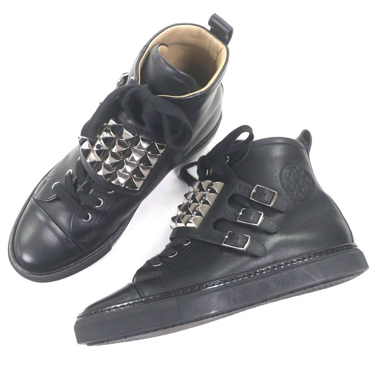 Hermes Lennox Collier de Chien Lace Up High Cut Sneakers Leather Shoes Black 40 — view 4