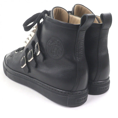 Hermes Lennox Collier de Chien Lace Up High Cut Sneakers Leather Shoes Black 40 — view 6