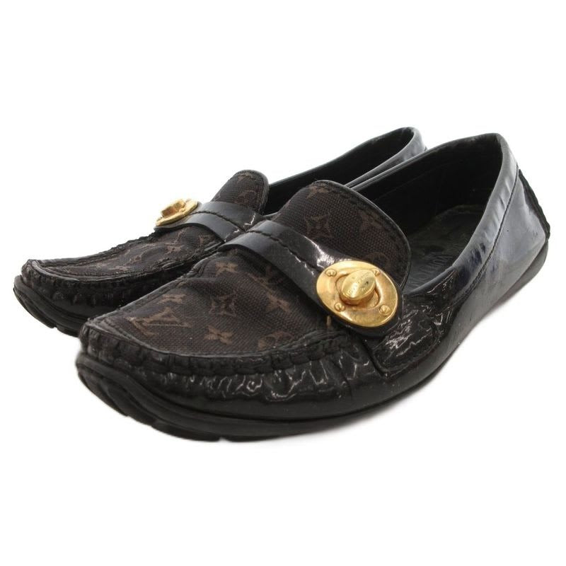 Louis Vuitton Driving Shoes Loafers Monogram Canvas 36 Black Brown JS GY62