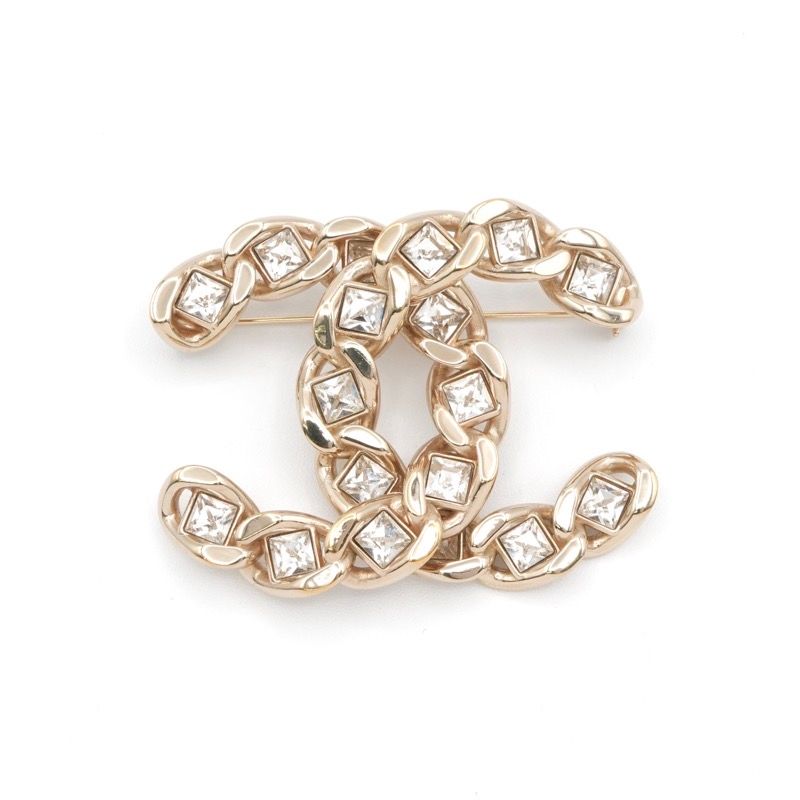 Chanel Brooch Corsage Gold Here Mark Rhinestone