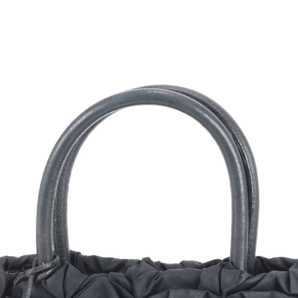Prada Tessuto Nylon Gathered Triangle Logo Leather Tote Shoulder — view 2