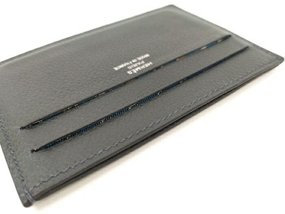 Hermes Citizen Twill Silk Quinn Card Case Leather Grayish W Engraved