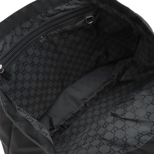 Gucci Tote Bag Logo Large Nylon Black Silver Hardware Shoulder Travel Bag