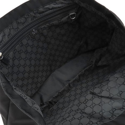 Gucci Tote Bag Logo Large Nylon Black Silver Hardware Shoulder Travel Bag