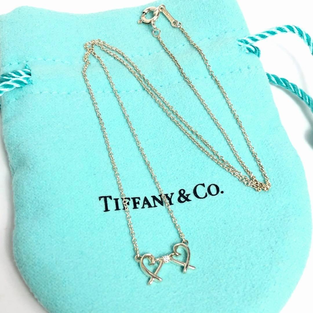 Tiffany Double Loving Heart Necklace 1 P Diamond