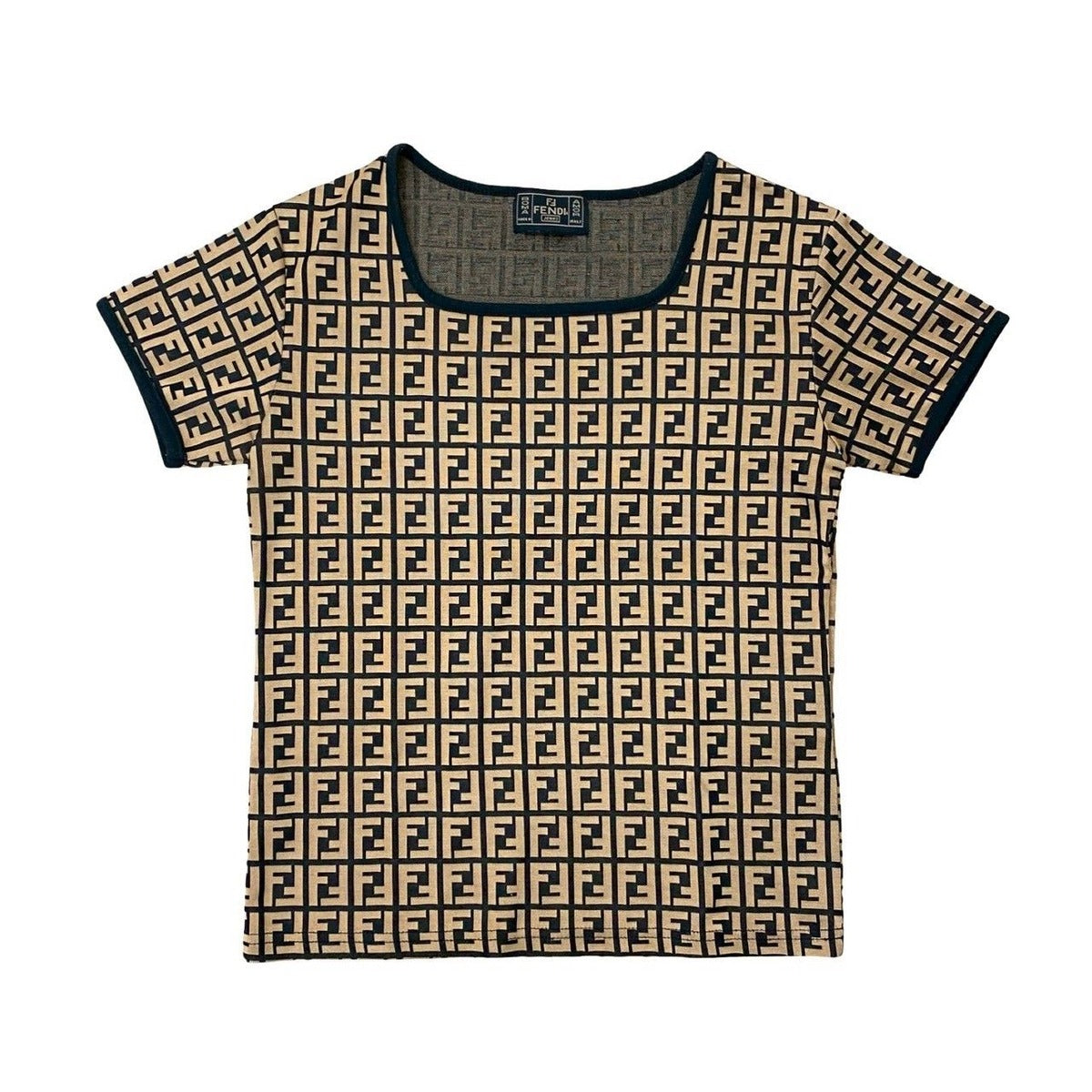 Fendi Zucca Pattern Polyester Spandex Short Sleeve Top XS Equivalen