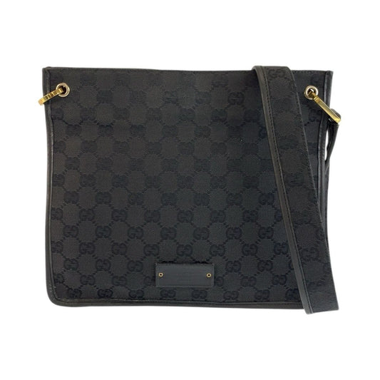 Gucci Black Gold GG Canvas Leather Shoulder Bag