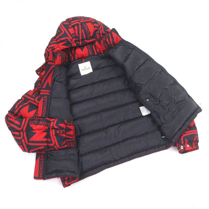 Moncler Frioland Logo Rubber Patch All Over Pattern Hooded Down Jacket Red — view 3