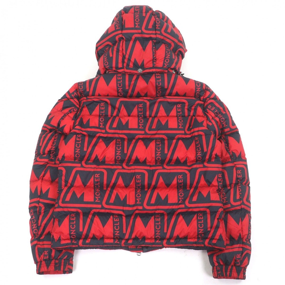 Moncler Frioland Logo Rubber Patch All Over Pattern Hooded Down Jacket Red — view 4