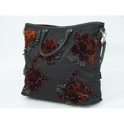 Prada Flower Motif 2-Way Shoulder Bag Tote Nylon Black — view 2