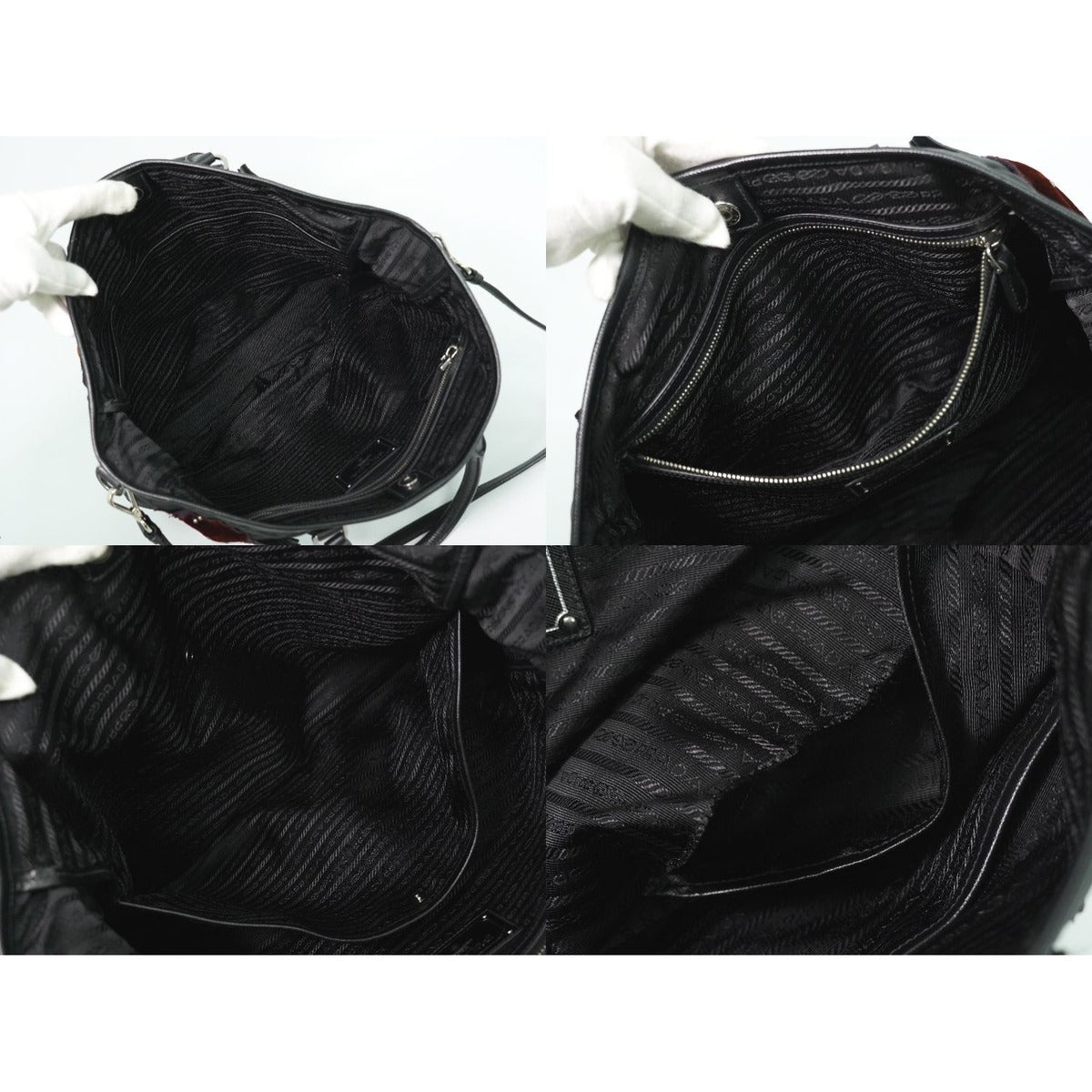 Prada Flower Motif 2-Way Shoulder Bag Tote Nylon Black — view 8