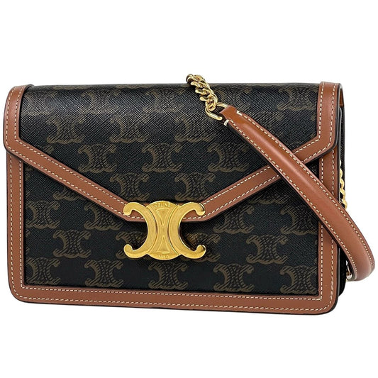 Celine Chain Wallet Margo Triomphe 2-Way Clutch Brown Black