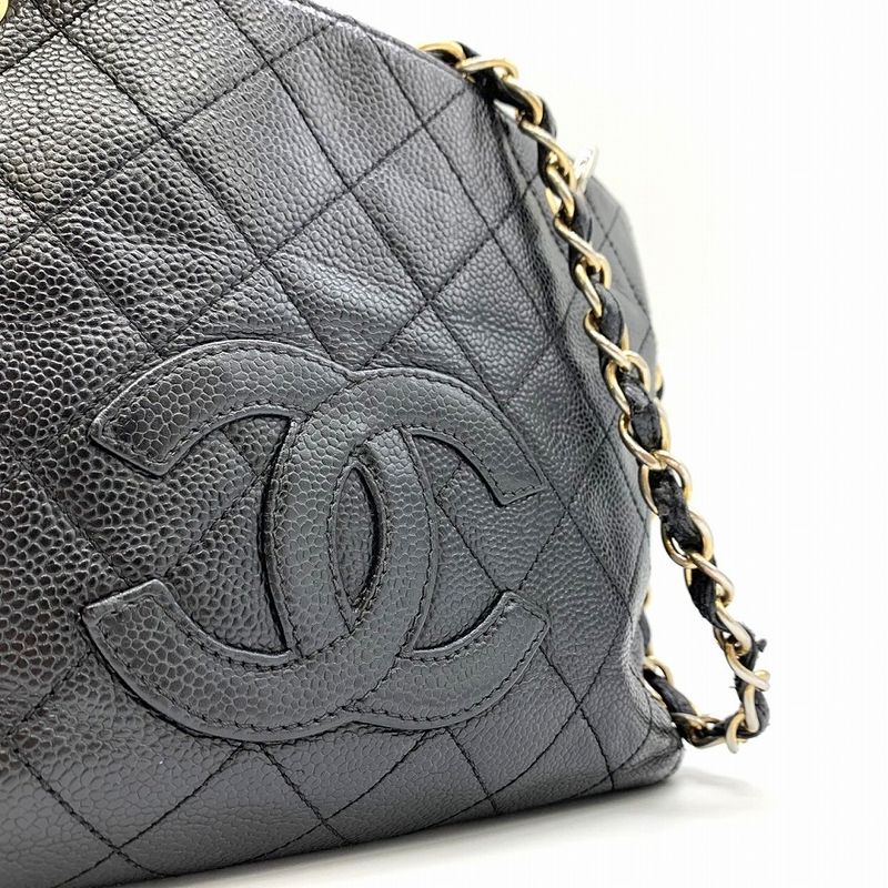 Chanel Handbag Chain Shoulder Bag Matelasse Coco Mark Caviar Skin Black Women's