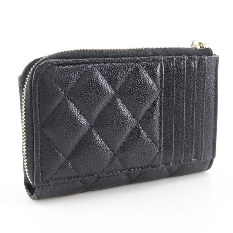 Chanel Matelasse L-shape Zipper Fragment Case Caviar Skin Black Ladies Coin Case