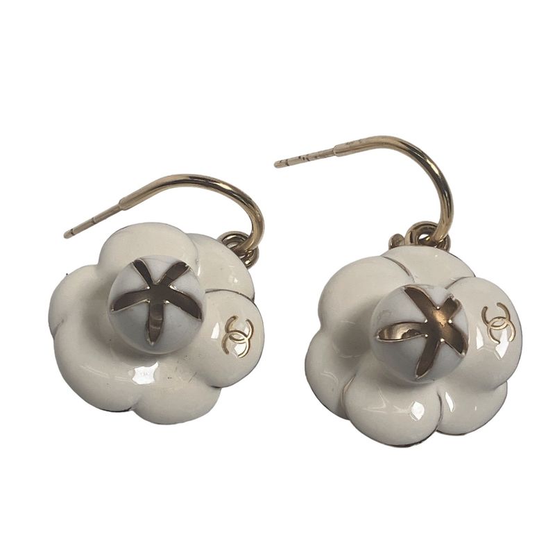 Chanel Coco Mark 02P Large Shaking Hoop Earrings Camellia Earrings Chanel