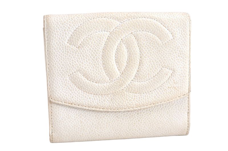 Chanel Calfskin Folding Wallet CC Logo White 2821n