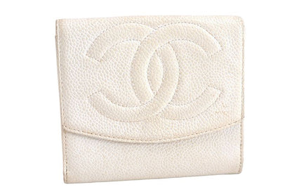 Chanel Calfskin Folding Wallet CC Logo White 2821n