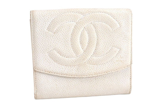 Chanel Calfskin Folding Wallet CC Logo White 2821n