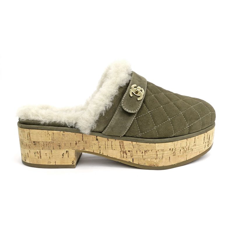 Chanel 21B Clog Sabot Sandals Khaki Gdhardware G45183 Size 36 Shoes
