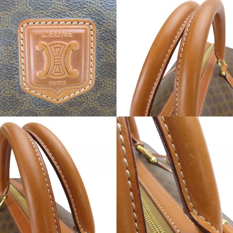 Celine Boston Bag Macadam PVC Leather Brown Gold Hardware Travel Hardware