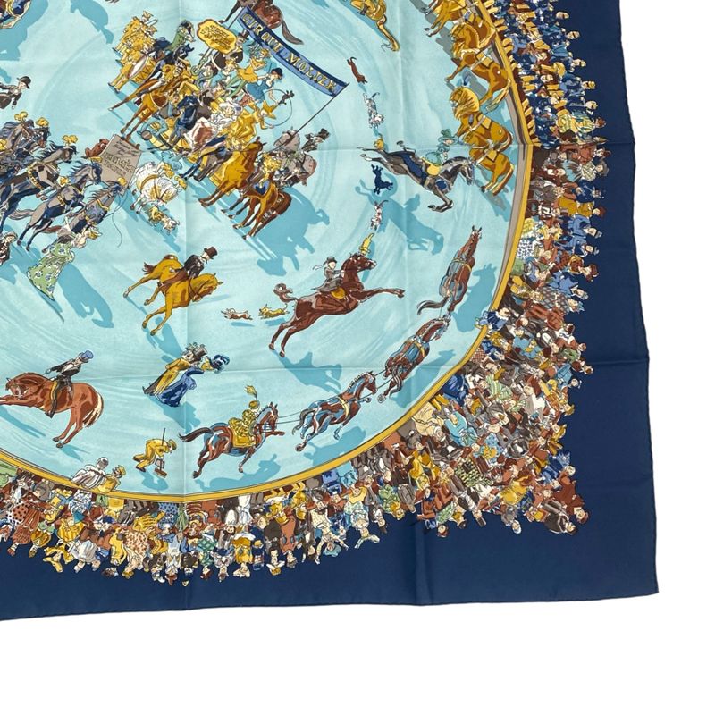 Hermes Carre 90 Cirque Molier Circus Scarf Silk Navy With Box
