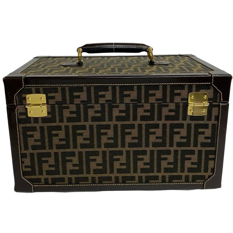 Fendi Zucca FF Pattern Canvas Leather Handbag Vanity