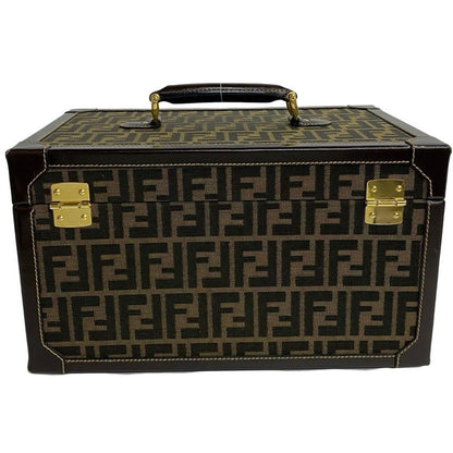 Fendi Zucca FF Pattern Canvas Leather Handbag Vanity